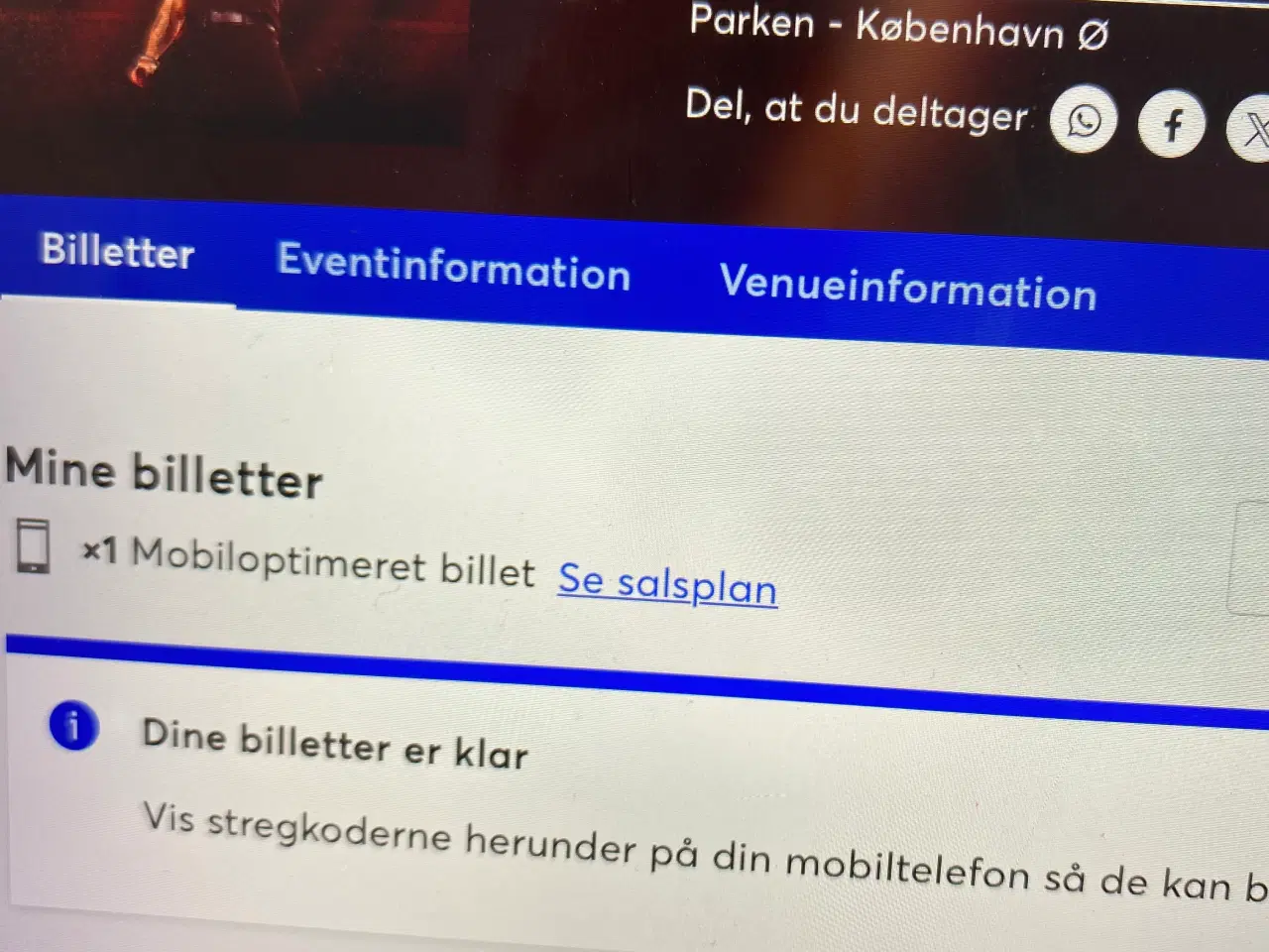 Billede 1 - 1 Robbie Williams konsert bilett til salg 19 juni 