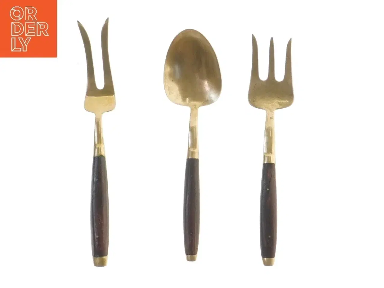 Billede 1 - Salatsæt i messing med træhåndtag (str. 21 cm)