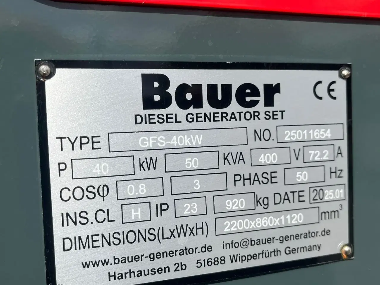 Billede 4 - Bauer GFS-40 ATS, 40 kW/50 kVA Fabriksny generator