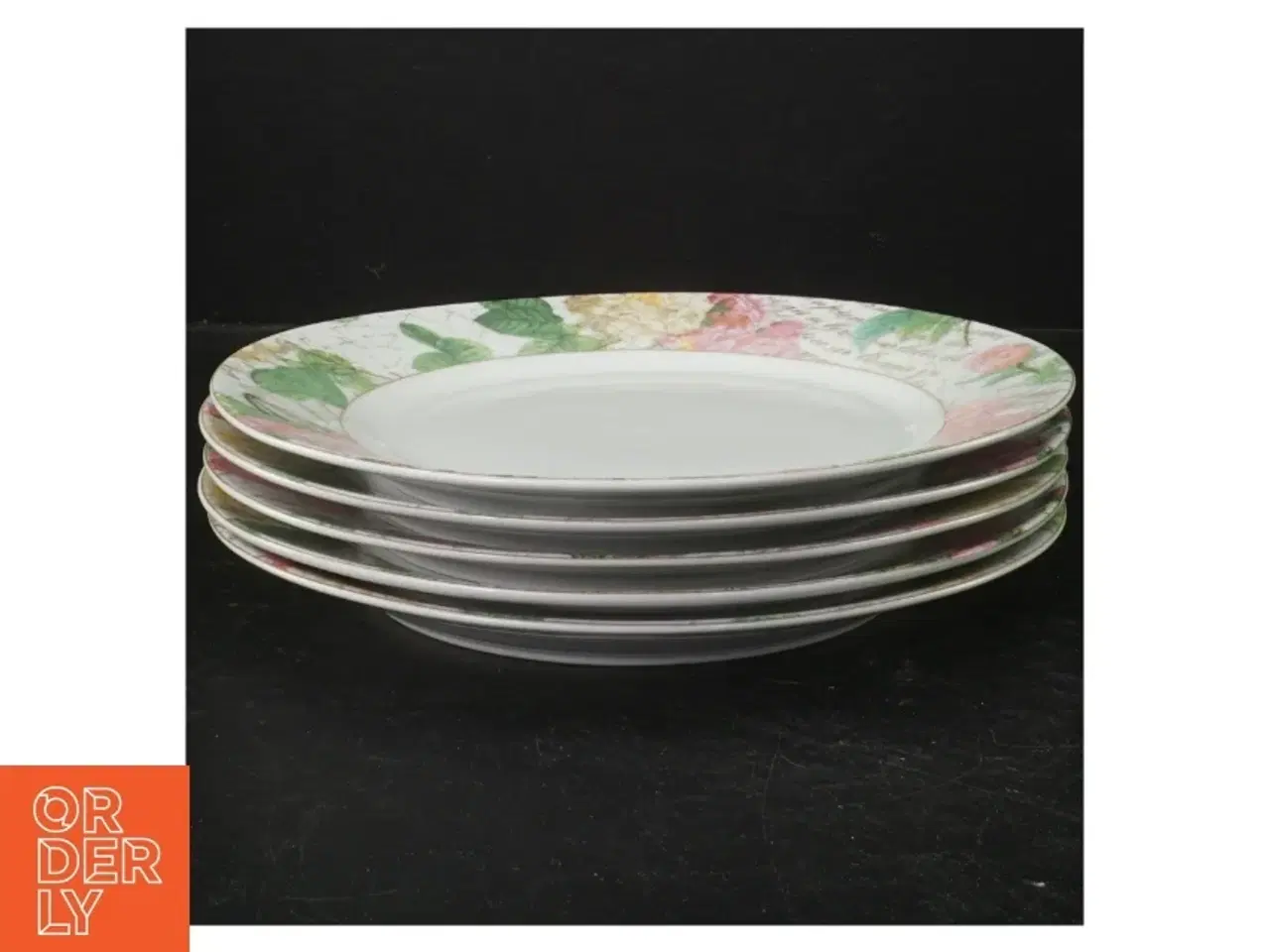 Billede 1 - 5 Porcelænstallerkener med blomstermotiv (str. 5 styk. ø. 23 cm)