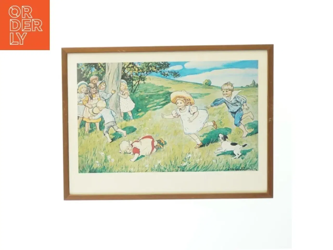 Billede 1 - Indrammet vintage børneillustration (str. 36 x 26,5 cm)