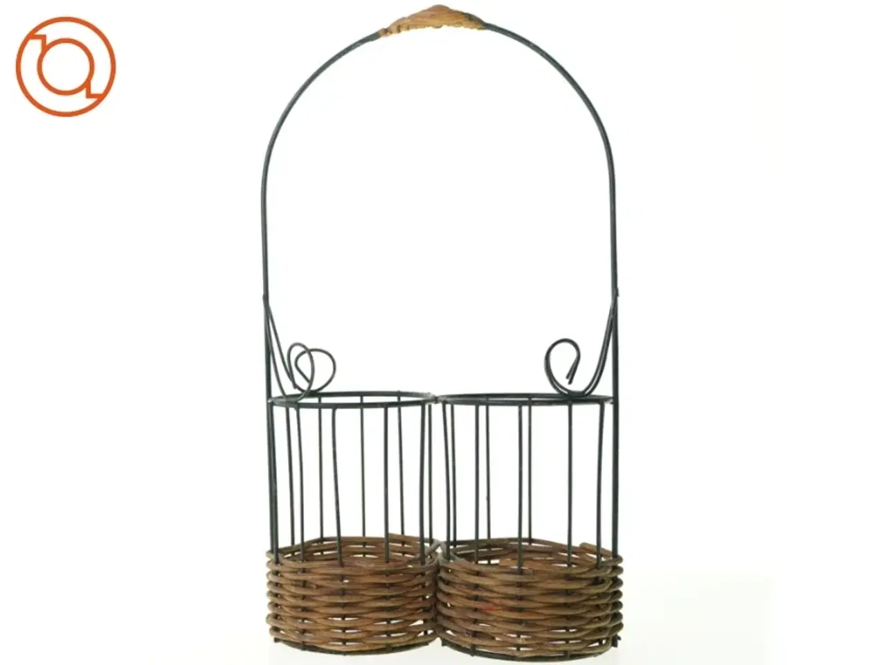 Billede 5 - Flaskeholder Kurv i Flet og metal med håndtag , Gaveindpakning (str. 39 x 21 x 10 cm)