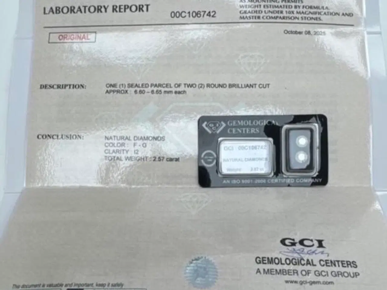 Billede 2 - 2 ægte diamanter – 2,57 ct i alt – GCI certifikat
