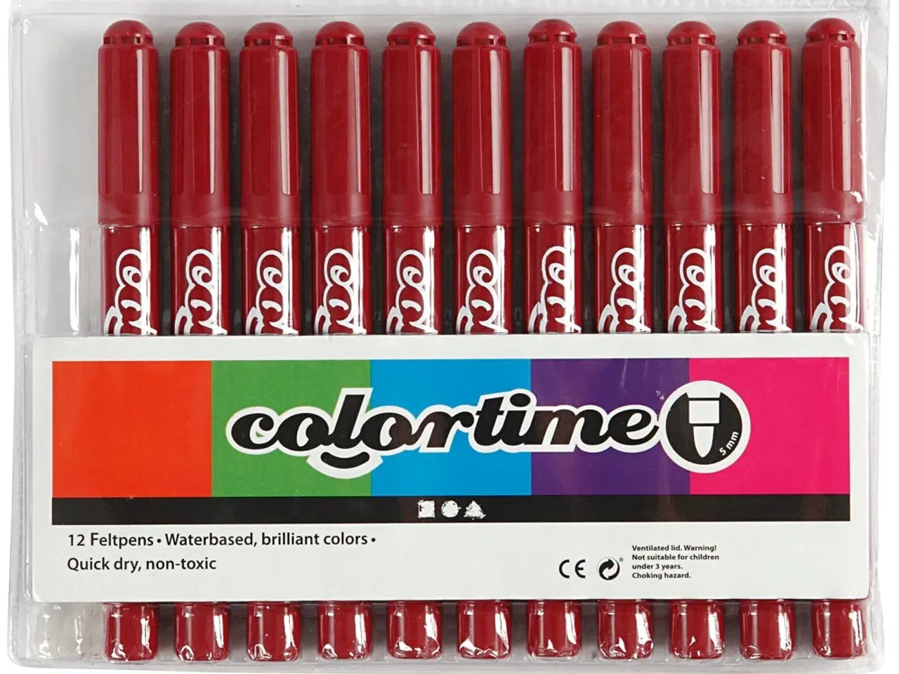 Billede 1 - Colortime Tusch, streg 5 mm, vinrød, 12stk./ 1 pk.