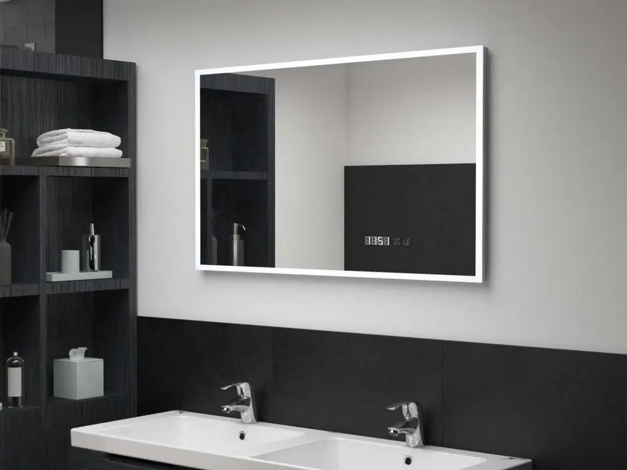 Billede 1 - LED-spejl med berøringssensor og tidsdisplay 100x60 cm