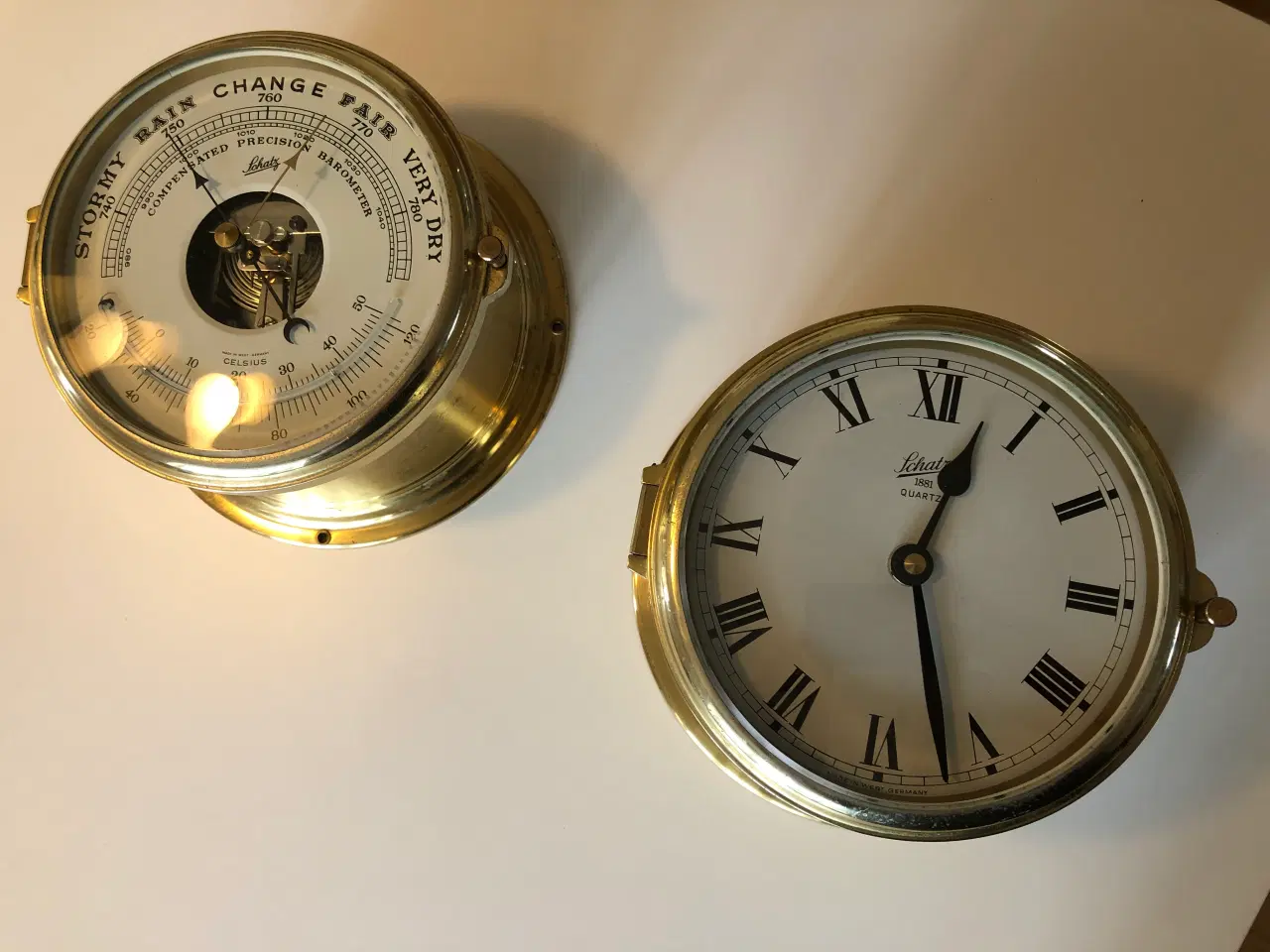 Billede 2 - Flot skibsur og barometer sæt i messing fra Schatz