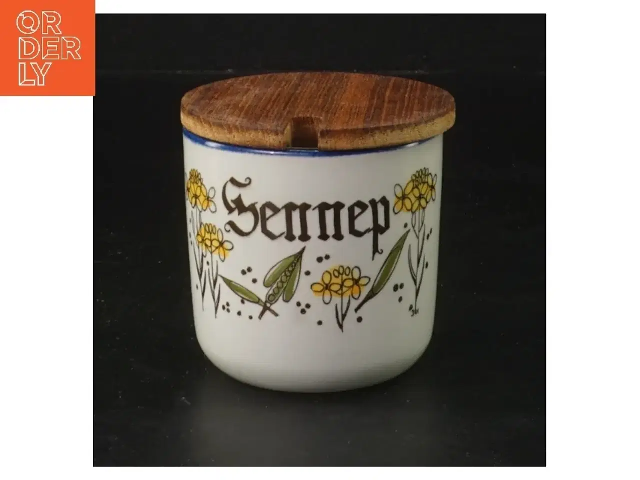 Billede 1 - Sennepskrukke med trælåg fra Knabstrup (str. 7,5 cm)