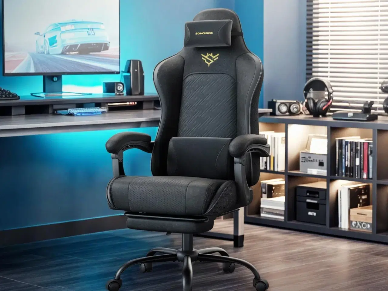 Billede 4 - Ergonomisk gamerstol med fodstøtte og fjedret sæde – ink black OBG079B01