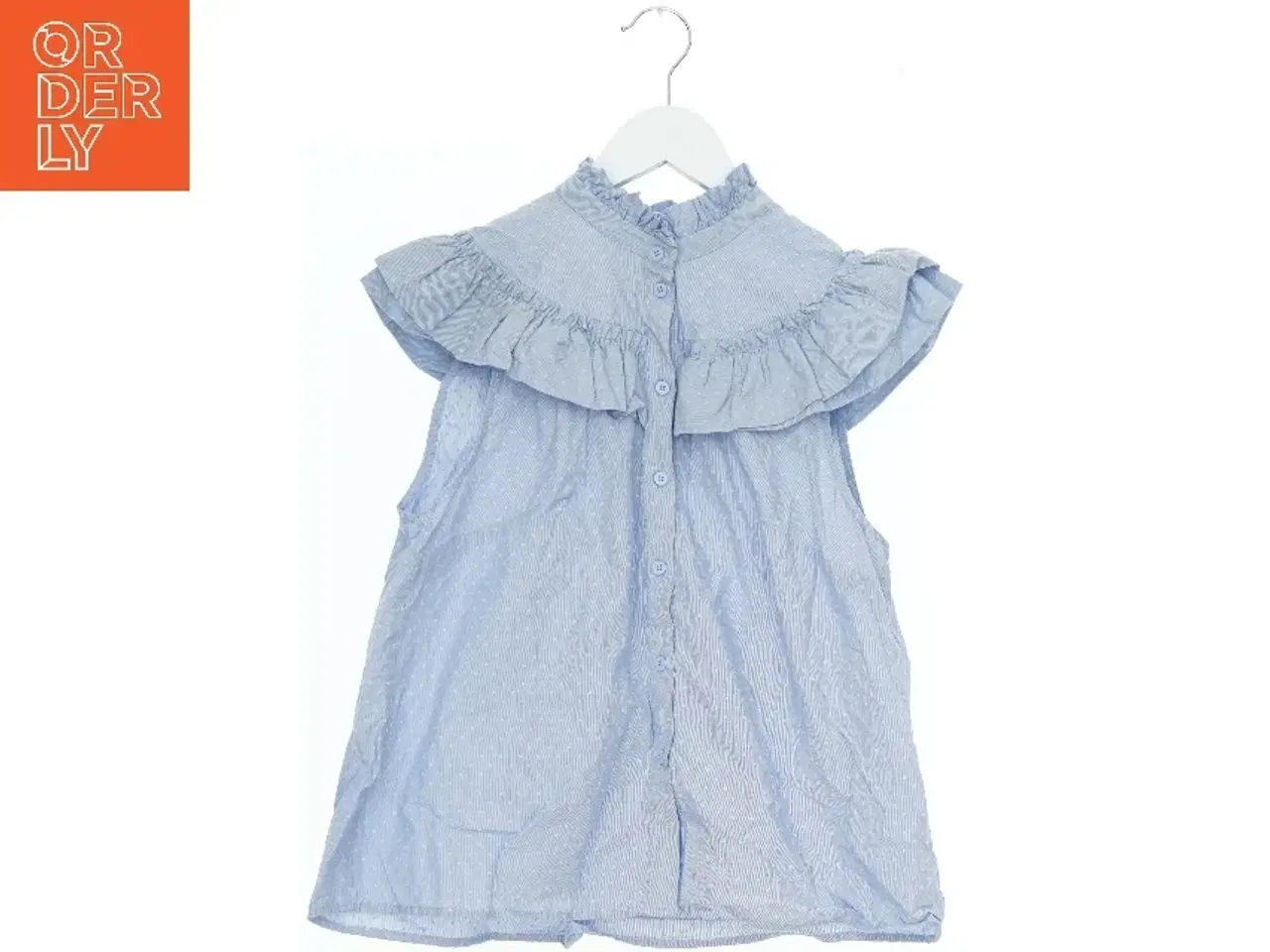 Billede 1 - Blå kortærmet bluse med volanter fra H&M (str. 164)