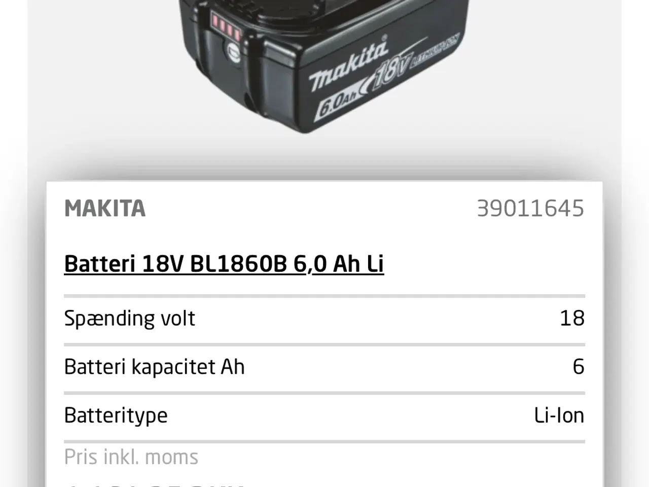 Billede 1 - 6 ah makita batteri nyt