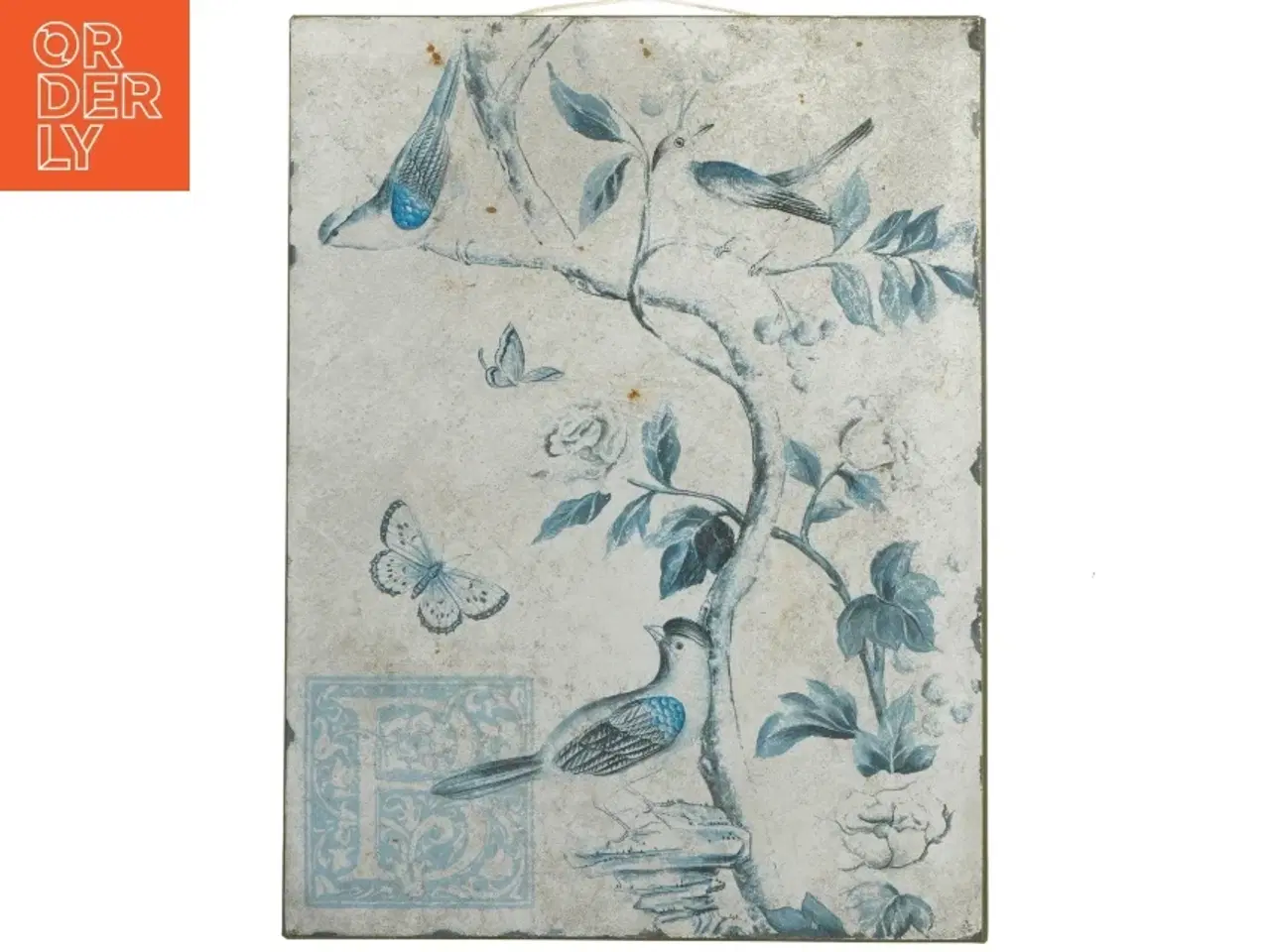 Billede 1 - Metalskilt med fugle- og blomstermotiv (str. 35x27 cm)
