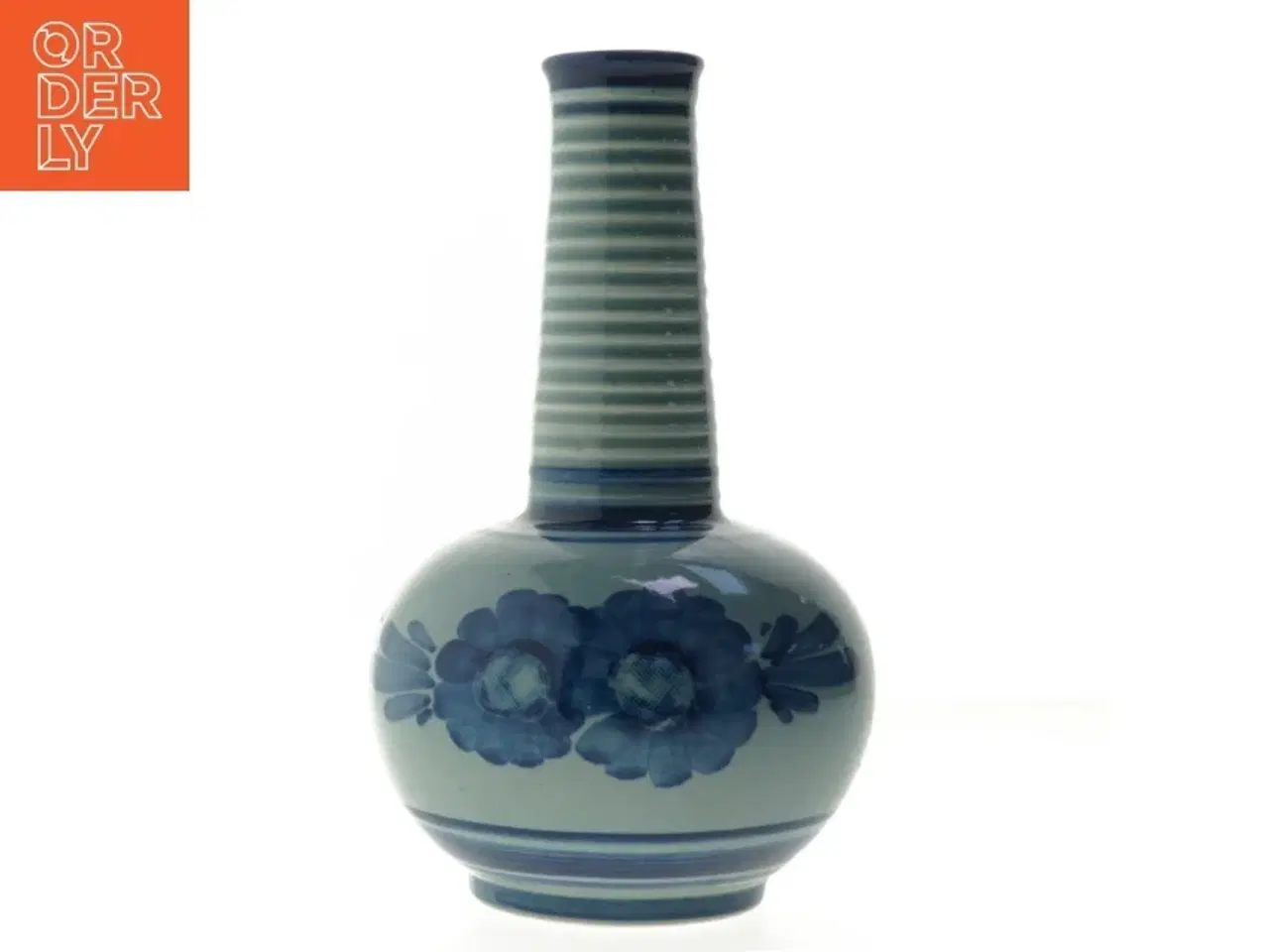 Billede 1 - Aksini Keramisk vase med blåt blomstermønster (str. Ø. 4,5 cm. længde. 22 cm)