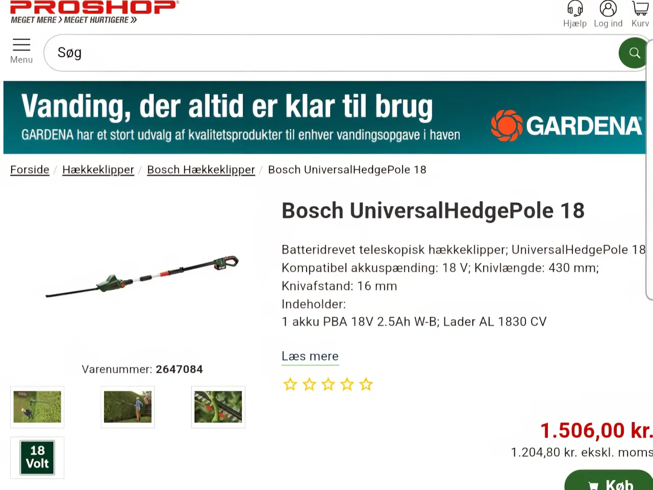 Billede 2 - Bosch teleskop hækkeklipper m.batteri og lader
