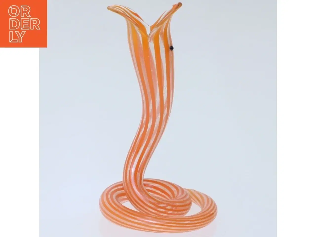 Billede 1 - Lille orange glasfigur af slange (str. 7,5 cm)