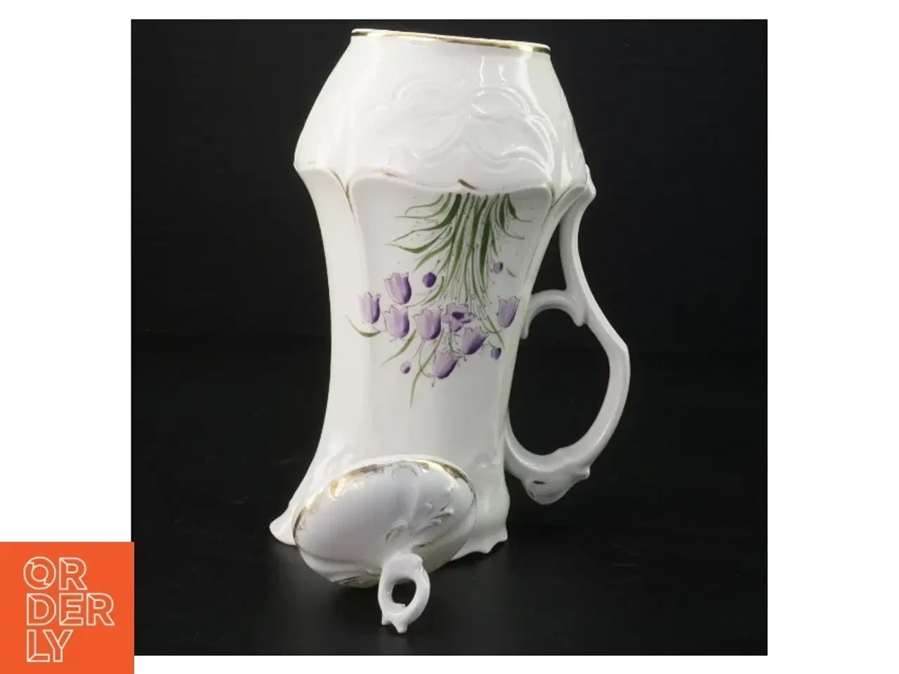 Billede 3 - Antik hvid porcelænskande med blomsterdekoration, Bing & Grøndahl (str. 25 x 13 cm)