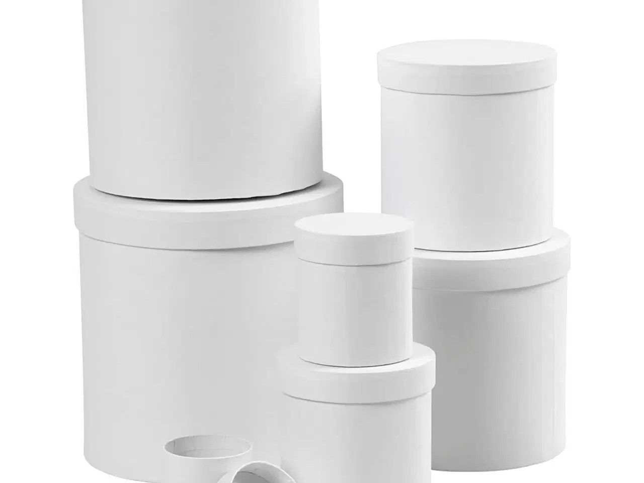 Billede 1 - Sæt med 7 Runde Hvide Æsker til Opbevaring