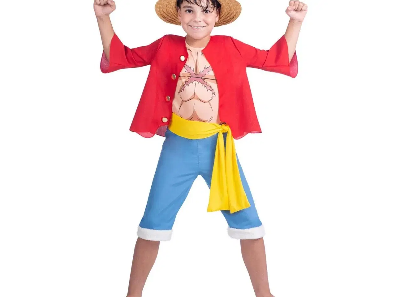 Billede 4 - Luffy børnekostume - +7 år (sæt med hat, jakke, t‑shirt, bælte og bukser)