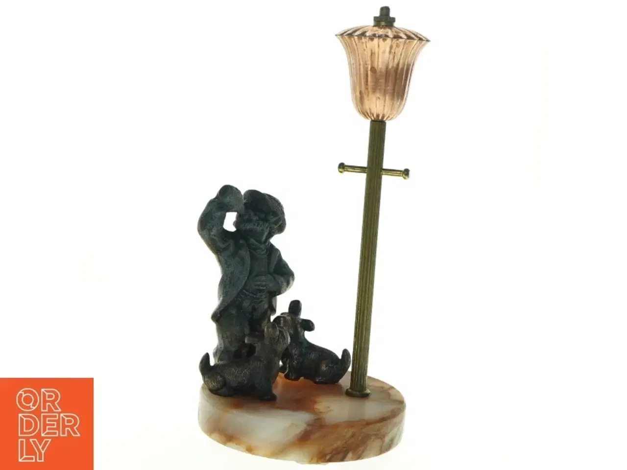 Billede 1 - Bord olielampe med skulptur i kobber og alabast(str. 25 x 12 cm)