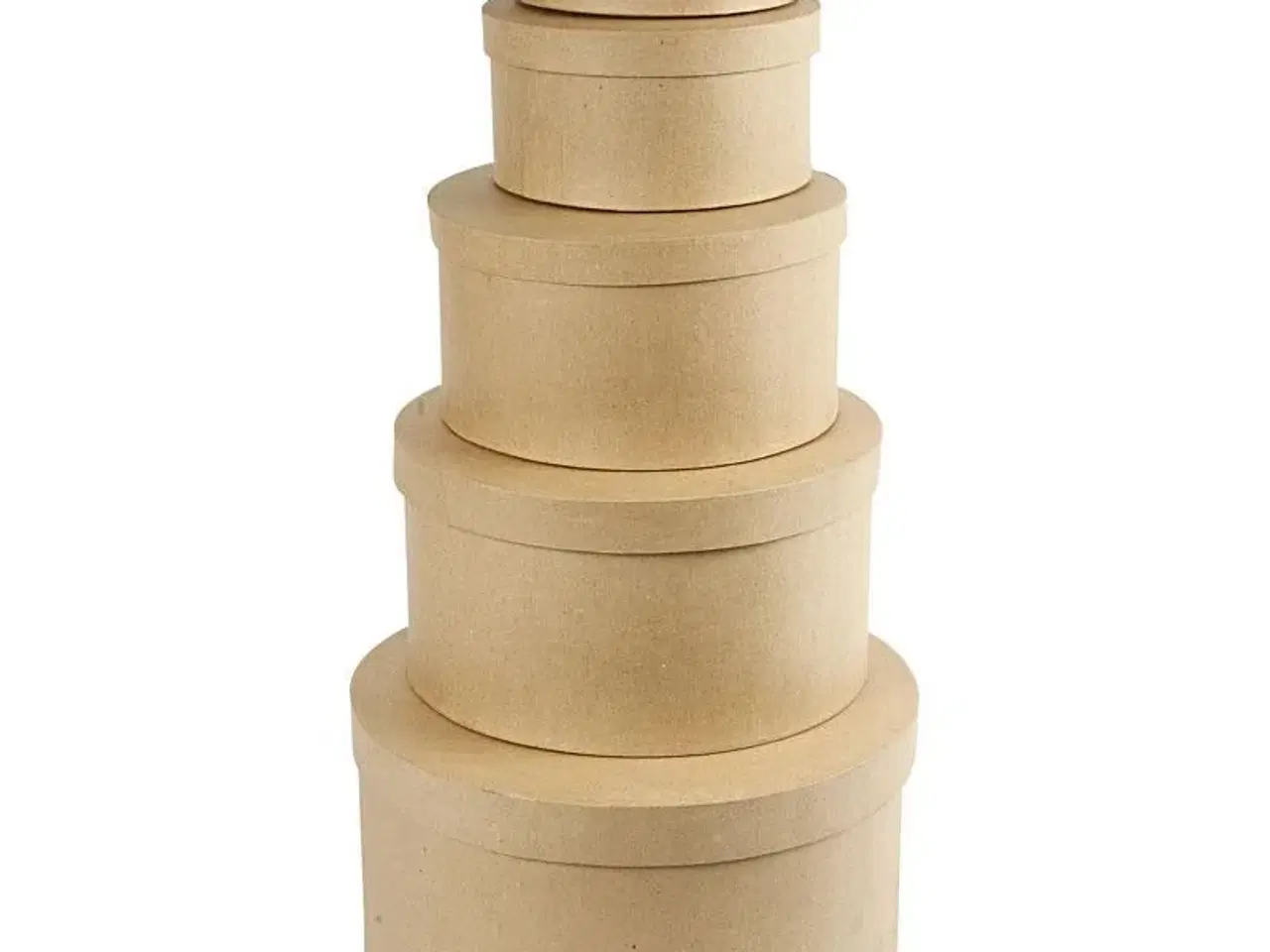 Billede 1 - Runde Hatteæsker, H: 8+10+13+15+19 cm, diam. 16,5+18,5+24+28,5+35,5 cm, 5stk./ 1 sæt