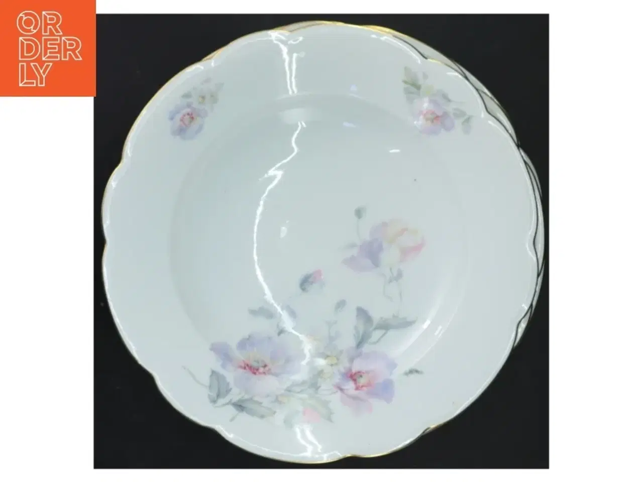 Billede 2 - Sæt af 4 dybe tallerkener med blomsterdesign (str. Ø 25x3,5 cm)