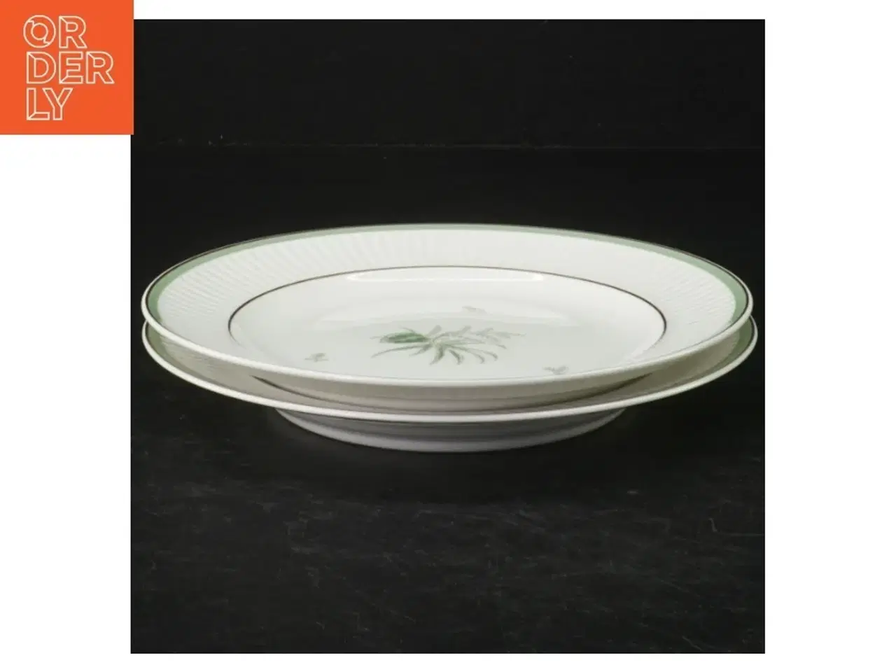 Billede 1 - Grøn Melodi RC Porcelænsmiddagstallerkener med plante dekoration fra Royal Copenhagen (str. Ø. 17 cm)