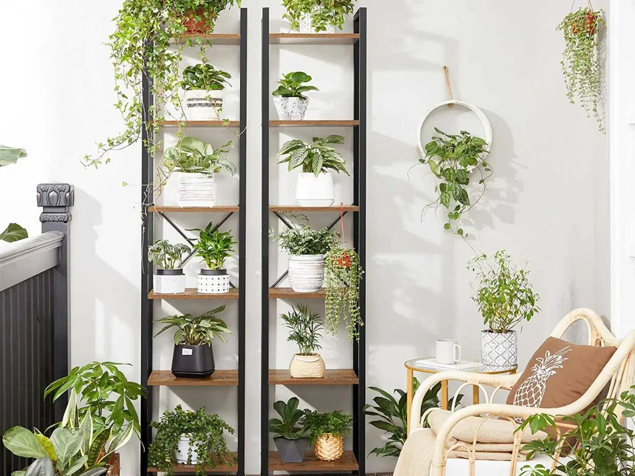 Billede 4 - Bogreol 6 hylder industrielt, åben reol, rustik brun/sort, 40 × 30 × 187,5 cm