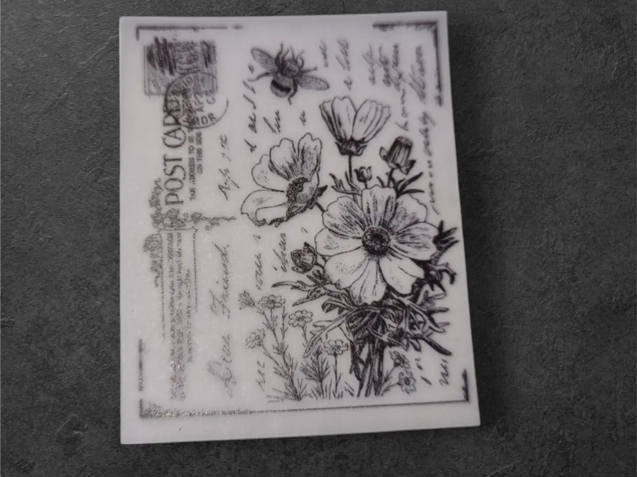 Billede 1 - Postkort med bi og blomster i vintage stil