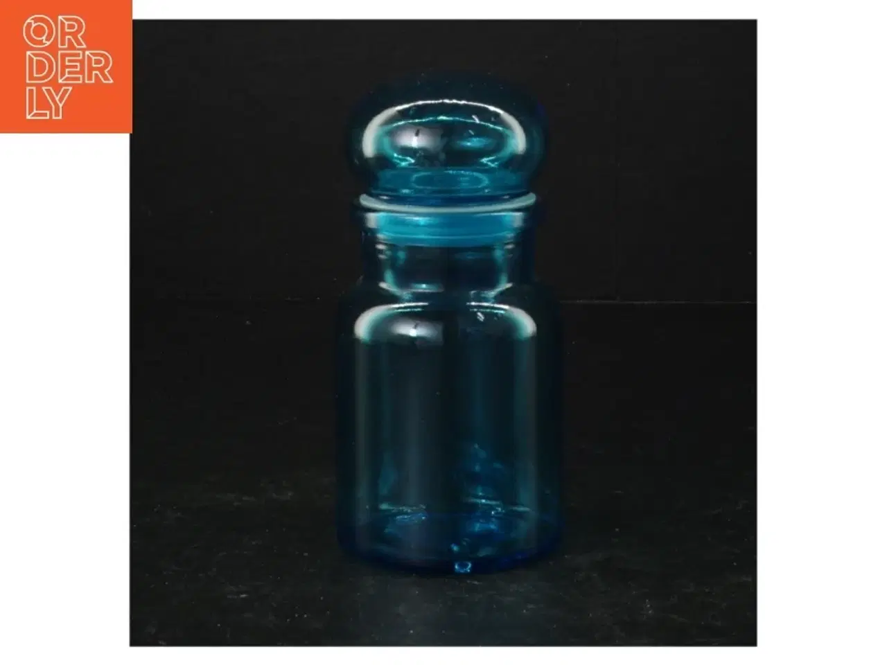 Billede 1 - Blåt glas apotekerflaske med glasprop (str. 14 cm)