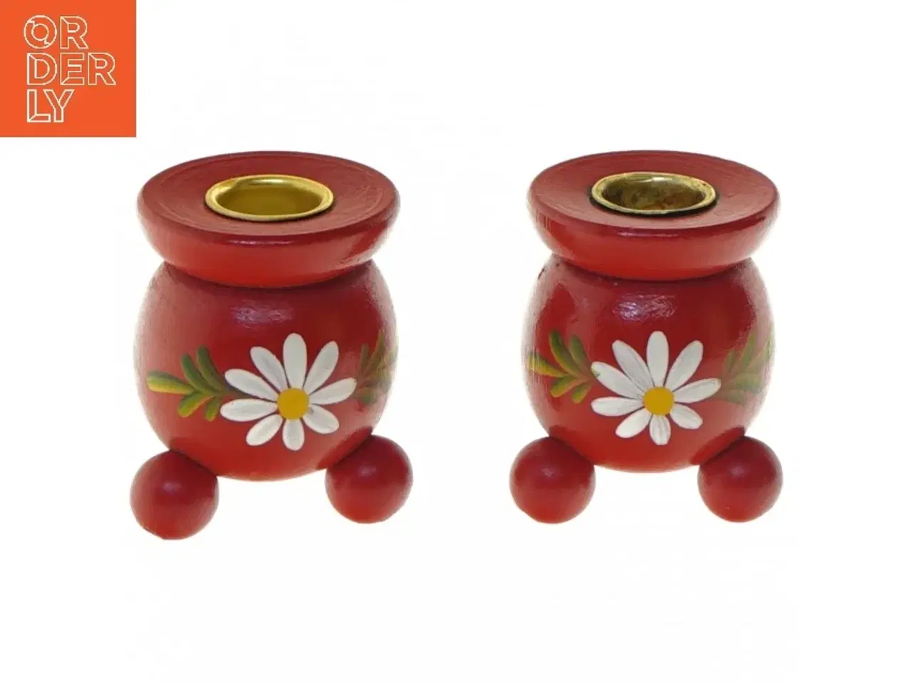 Billede 1 - Røde lysestager med blomster (str. 7 cm)