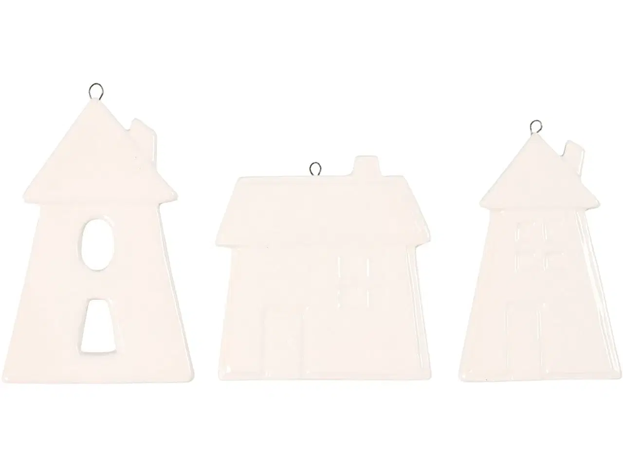 Billede 1 - Ophæng, huse, H: 7,6-9,7 cm, hvid, 3stk./ 1 pk.