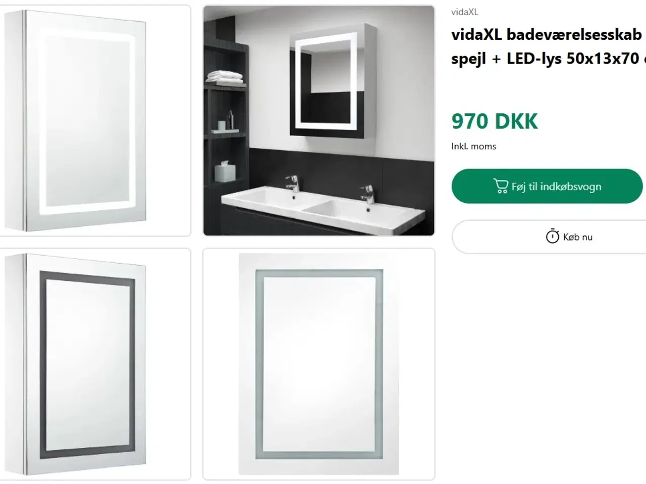 Billede 3 - Badeværelsesskab med spejl + LED-lys 50x13x70 cm