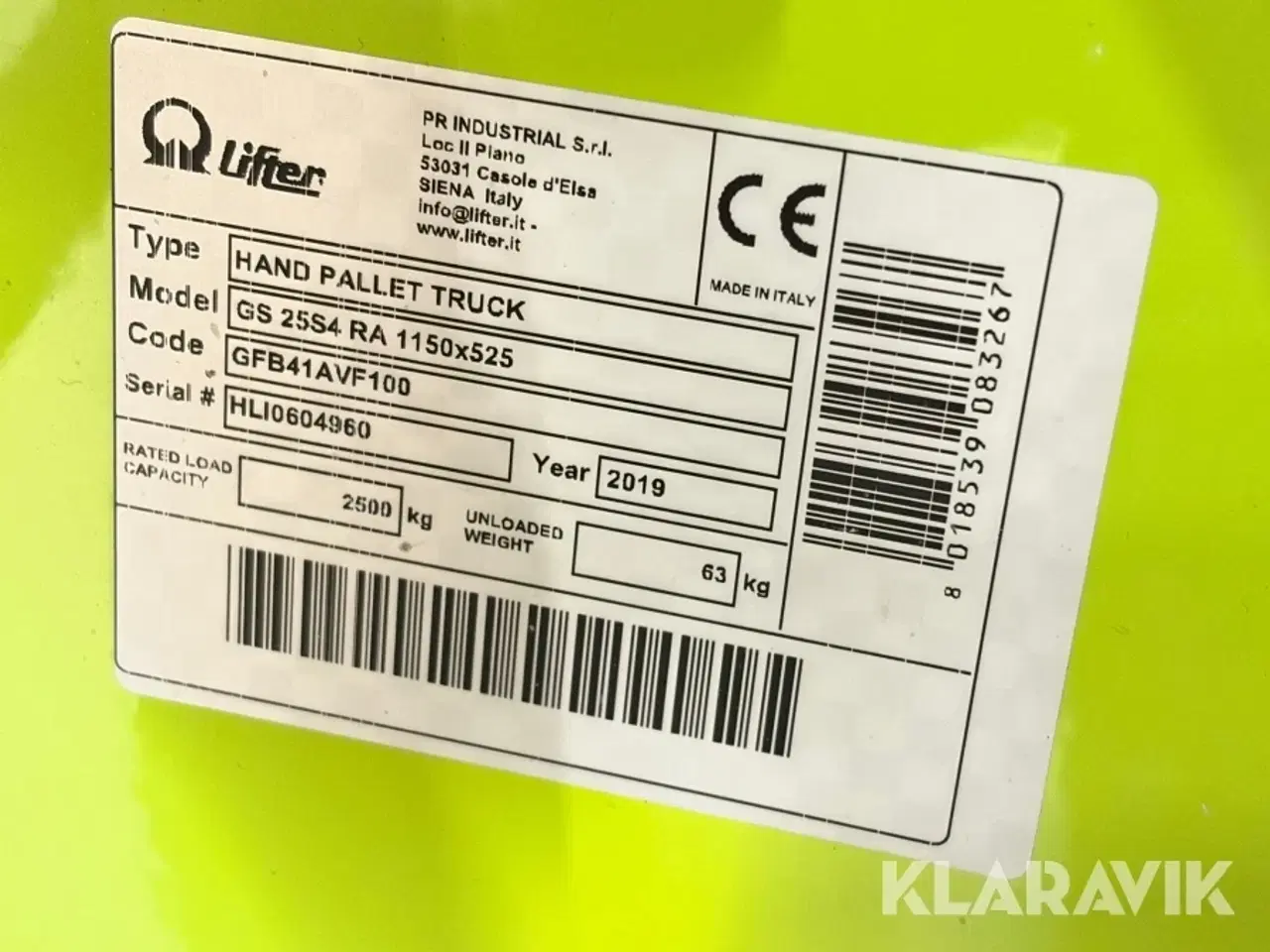 Billede 6 - Palleløftere Pramac Lifter - 2200kg og 2500kg - 2 styk