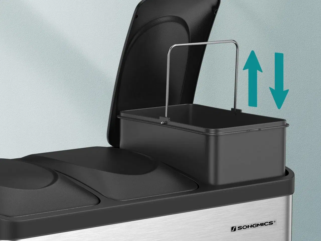 Billede 4 - Skraldespand med pedal 45 l affaldssortering i rustfrit stål (3 x 15 l), sølv/sort