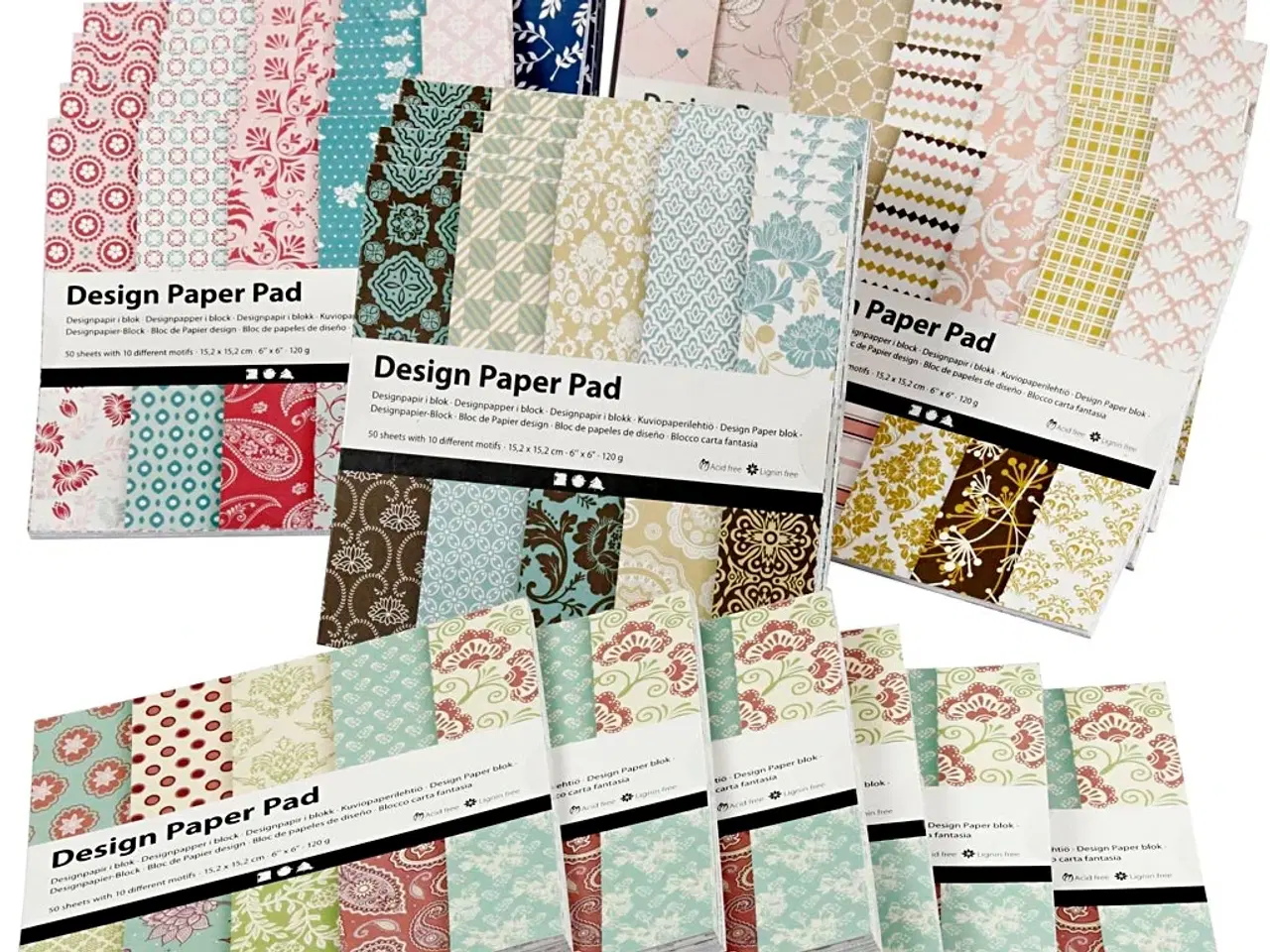 Billede 1 - Designpapir i blok, ark 15,2x15,2 cm, 120 g, ass. farver, 6x10stk./ 1 pk.