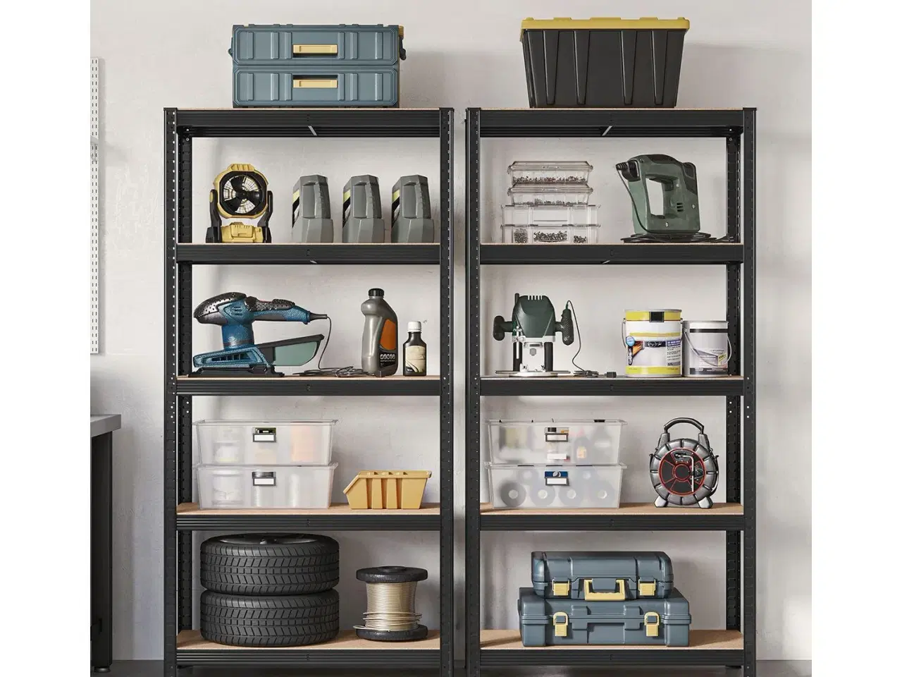 Billede 2 - Reolsystem stål 5 hylder – SONGMICS, sæt á 2, 40 × 90 × 180 cm, sort