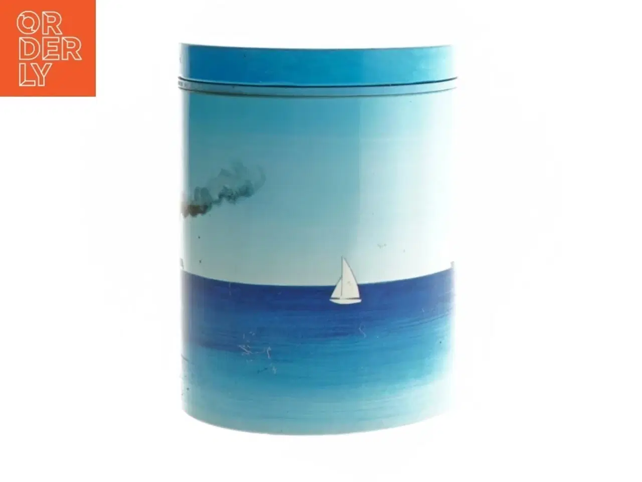 Billede 2 - Retro irma kunstdåse Metal opbevaringsboks med skibsmotiv (str. Ø 11,5 cm længde 15 cm)