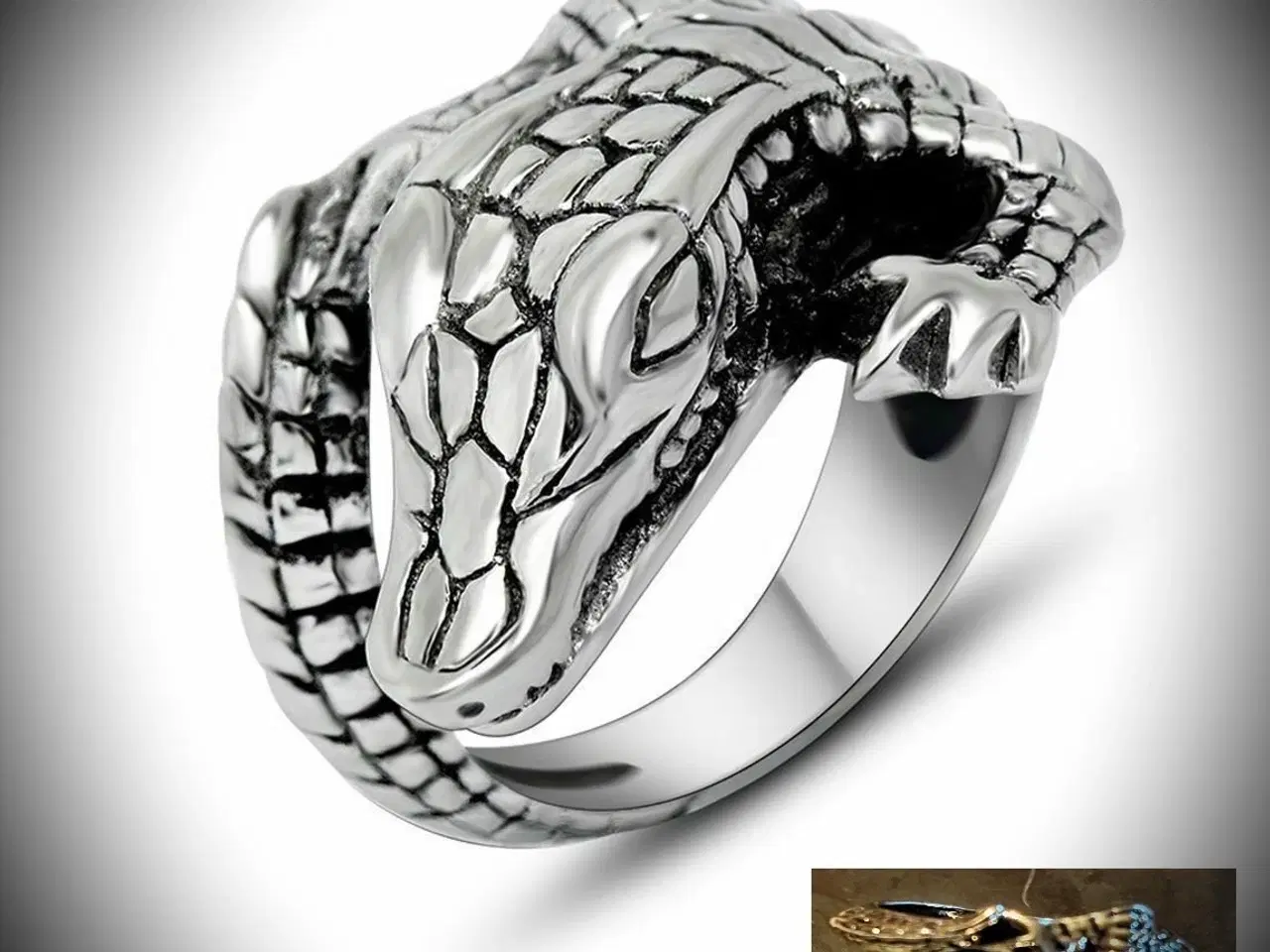 Billede 1 - * Fedeste fingerring formet som krokodille  - i Ti