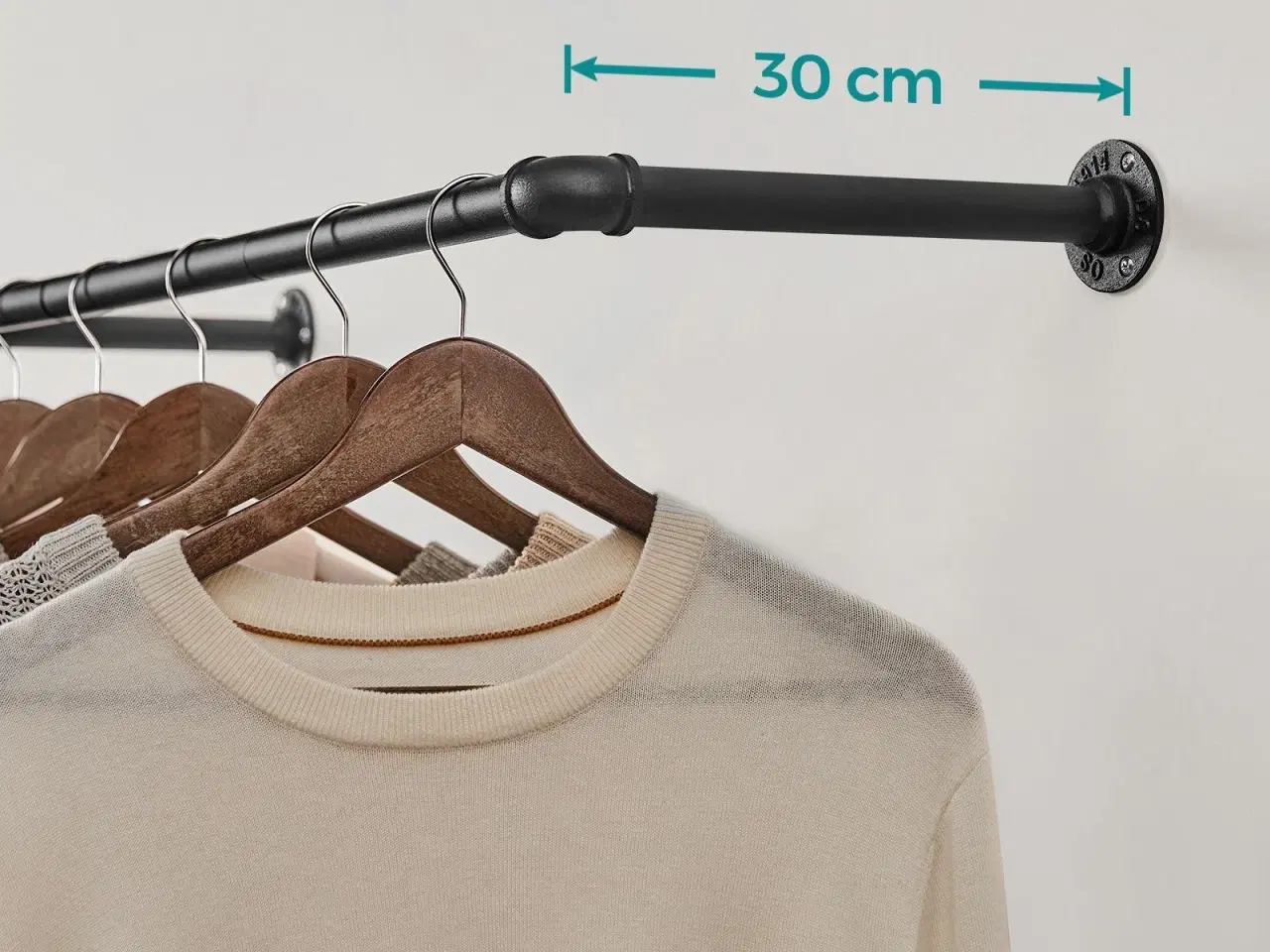 Billede 4 - Tøjstang væghængt sæt af 2, industrielt rørdesign, pladsbesparende, 92 × 30 × 7,5 cm, sort