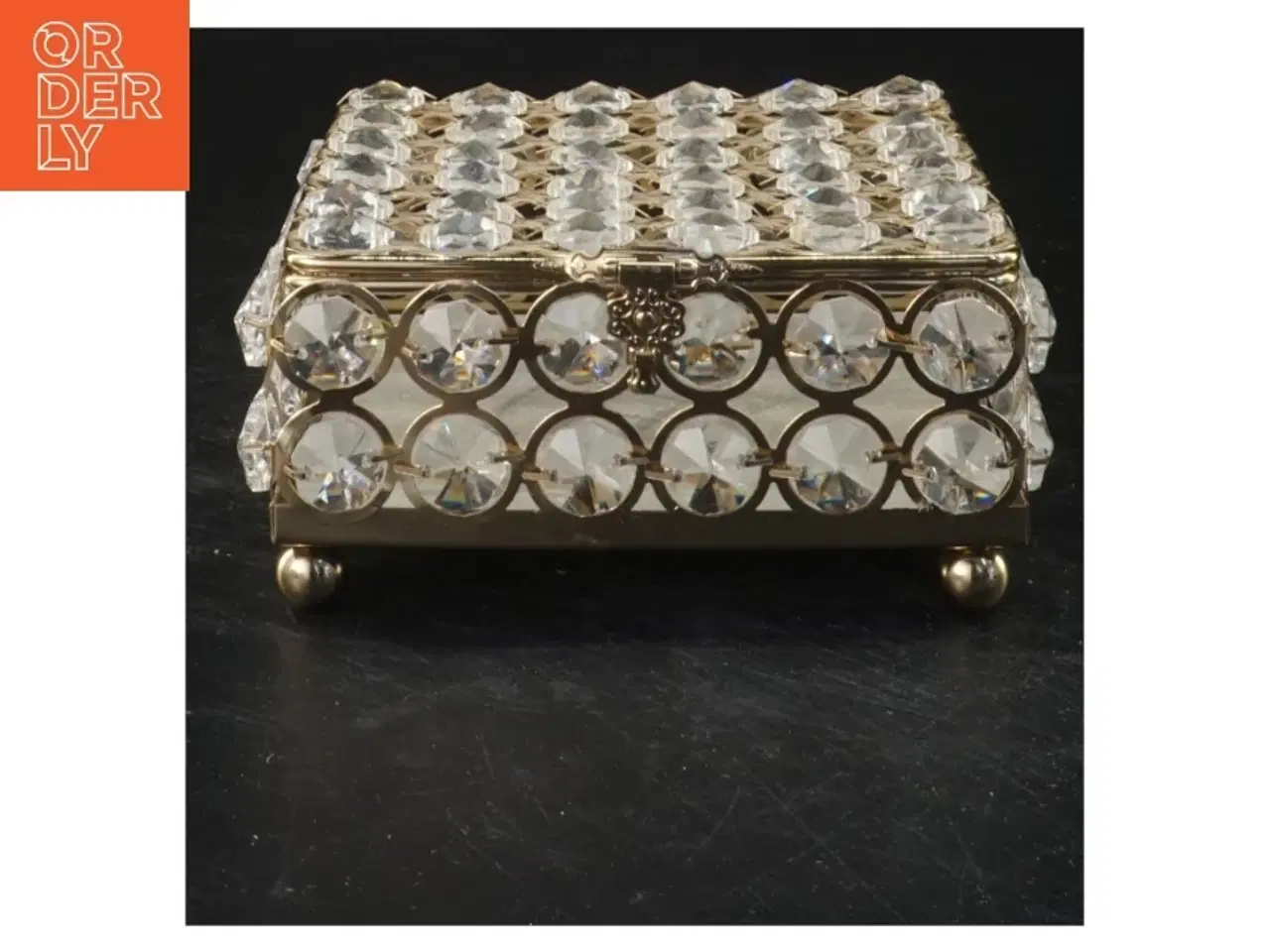 Billede 2 - Dekorativ skrin med klare sten og gylden ramme (str. 13x13x6 cm)