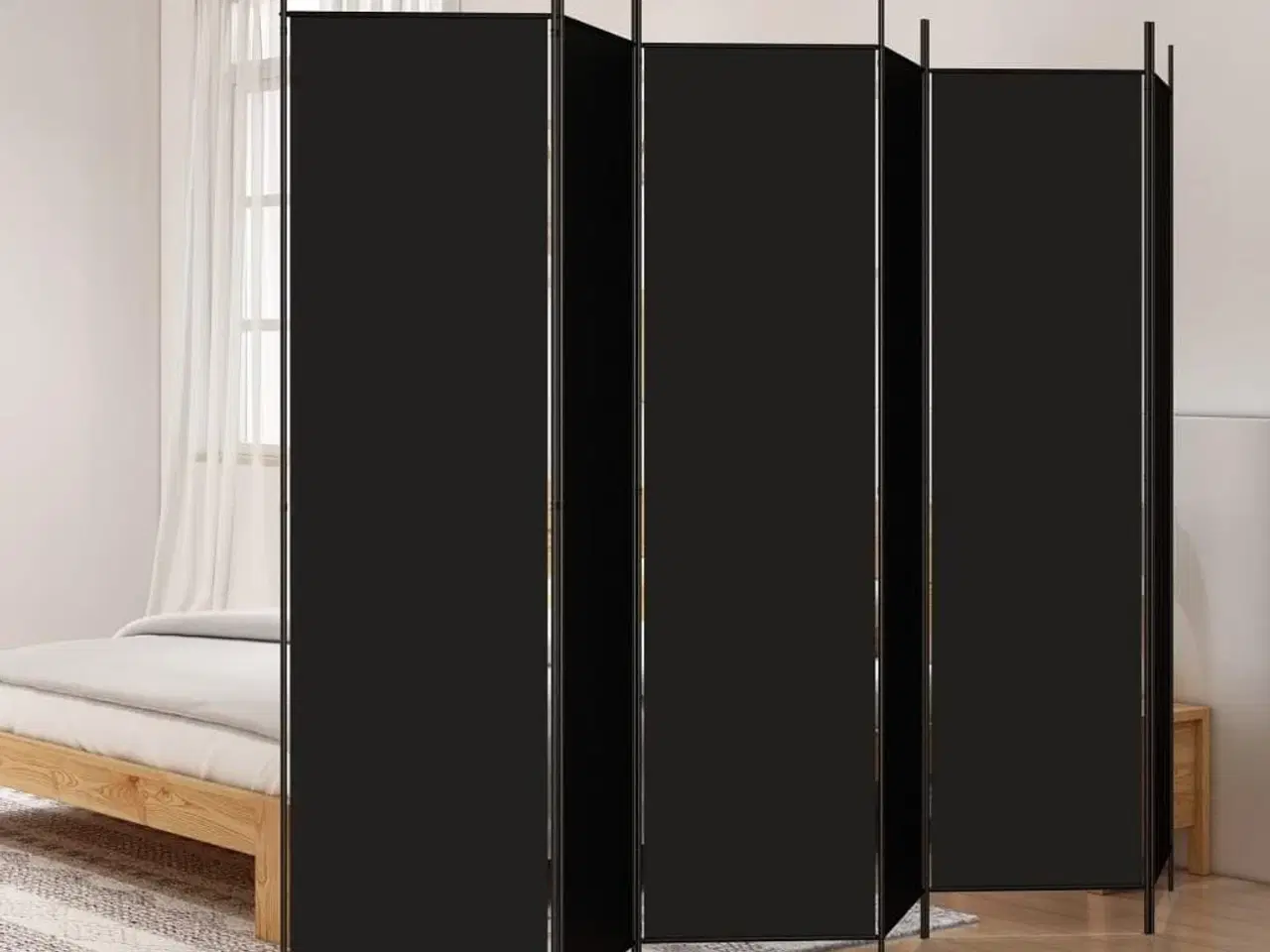 Billede 1 - 6-panels rumdeler 300x200 cm stof sort