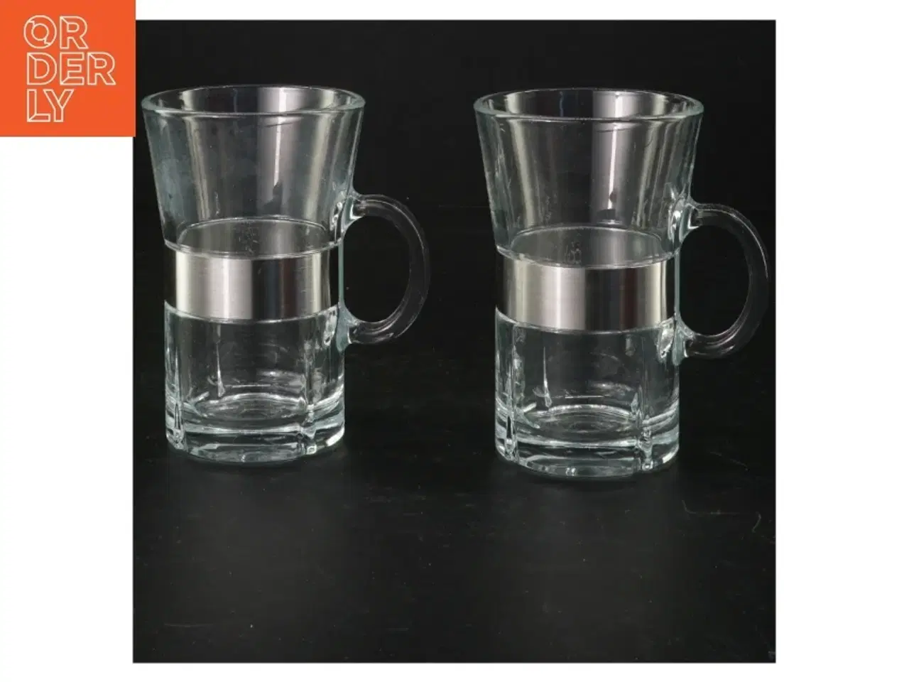 Billede 1 - Glas krus med metallisk bånd (str. H 11,5 cm)