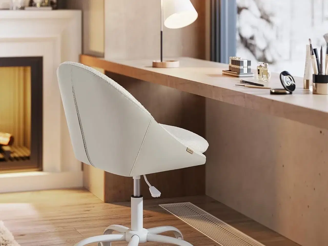 Billede 4 - Kontorstol SONGMICS sherpa – højdejusterbar drejestol til hjemmekontor og make-up, cappuccino beige/cloud hvid