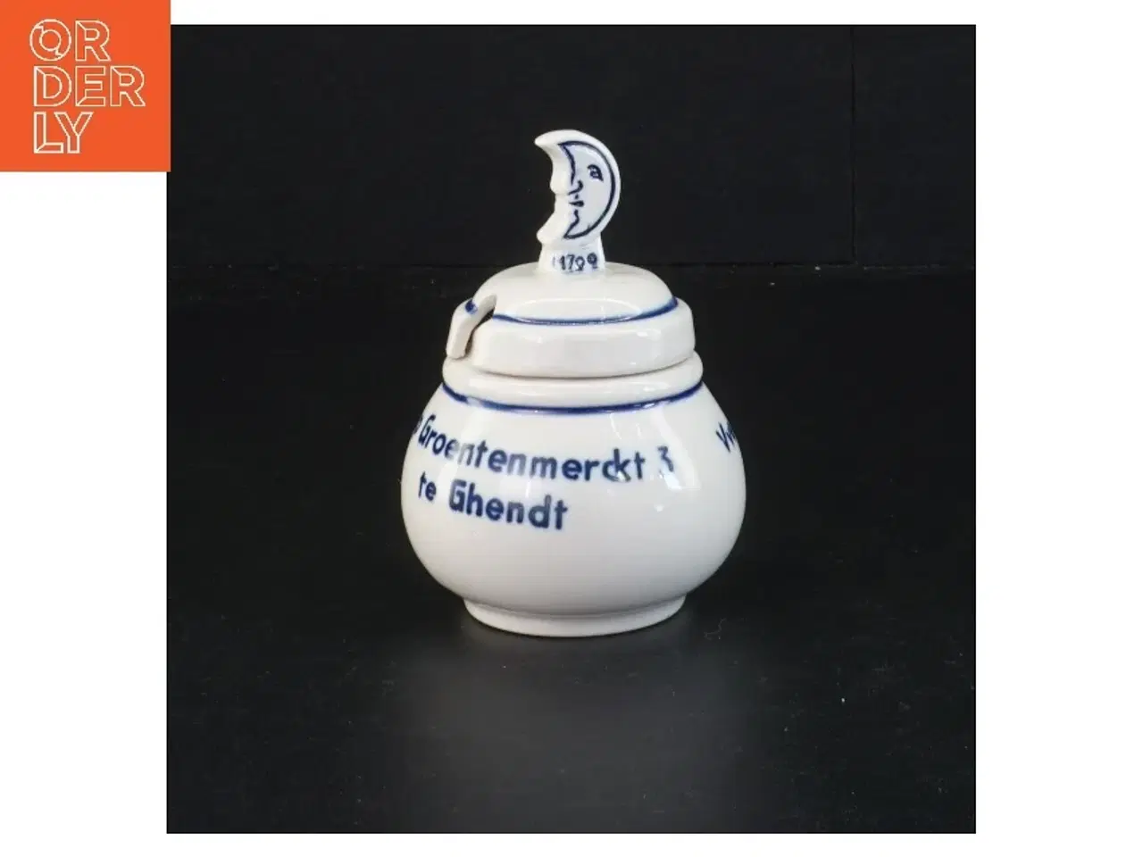 Billede 1 - Porcelænskrukke med blåt mønster (str. 10 x 7 cm)