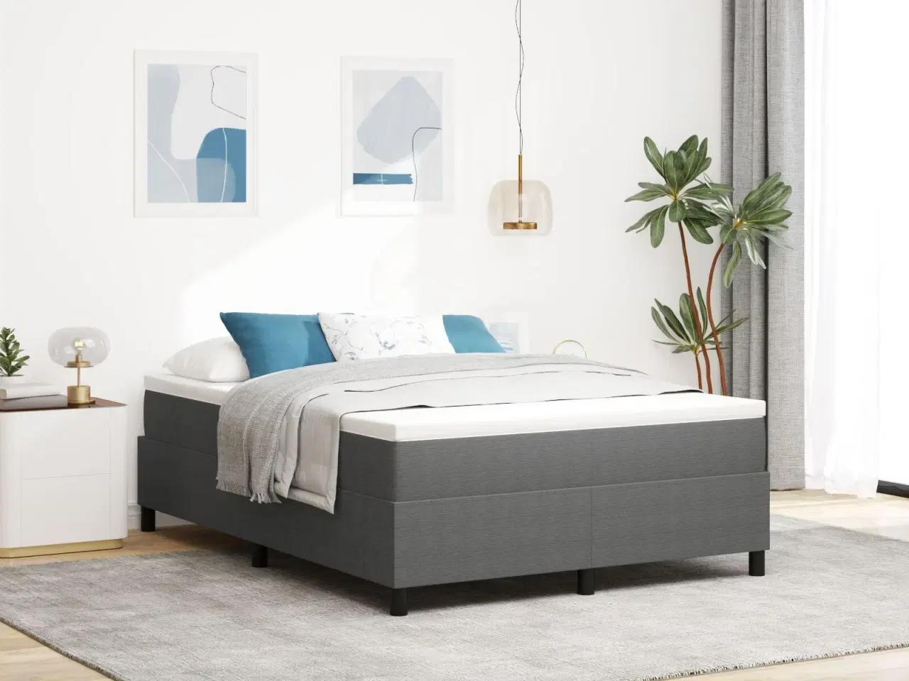 Billede 1 - Boxspring Seng Lysegrå 140x200 cm Corduroy Stof