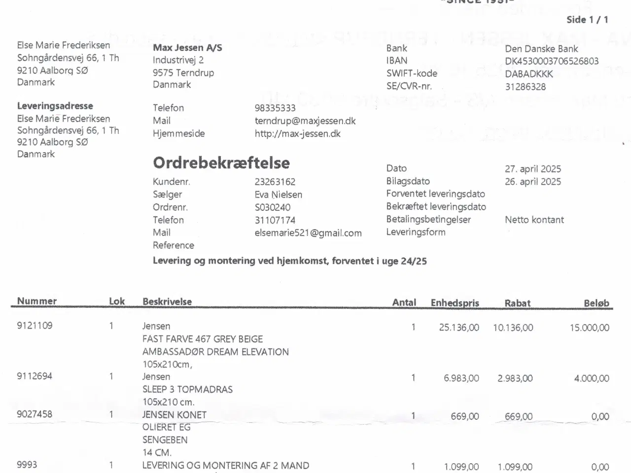 Billede 3 - Jensen Ambassadør Elevationsseng m/ topmadras