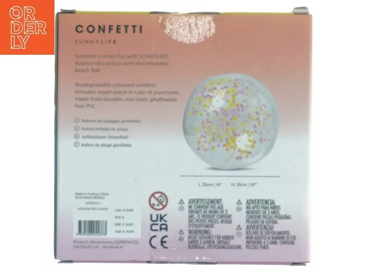 Billede 3 - Oppustelig strandbold med konfetti fra Sunnylife (str. Kasse 15,5 x, 14,5 x, 5 cm)