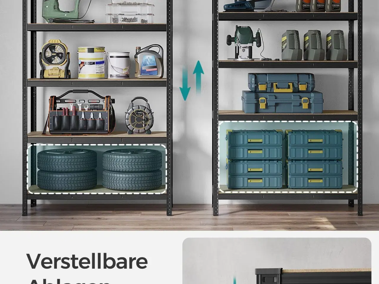 Billede 4 - Reol med 5 hylder stålhylle, 60 × 120 × 200 cm, sort