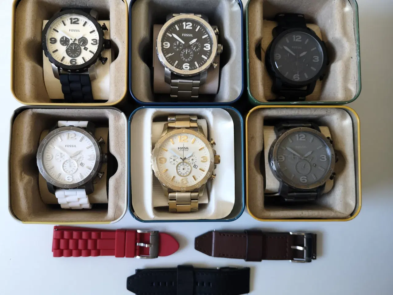 Billede 1 - 6 x Fossil herreur + 3 x Fossil armbånd