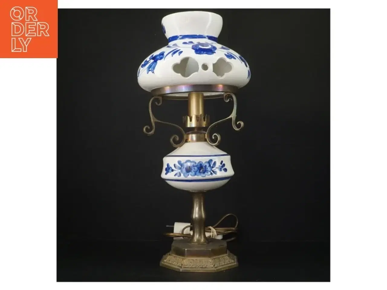 Billede 3 - Antik bordlampe med porcelænsskærm (str. 41 cm)