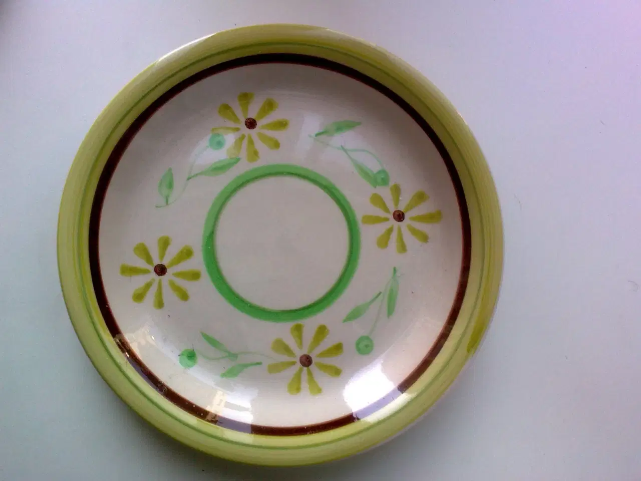 Billede 4 - Keramik håndmalet fad tallerken 3 stk. grøn tema